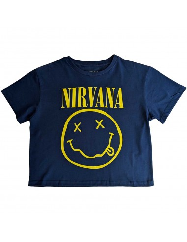 Tricou Crop Top Dama Nirvana Yellow Smiley Flower Sniffin